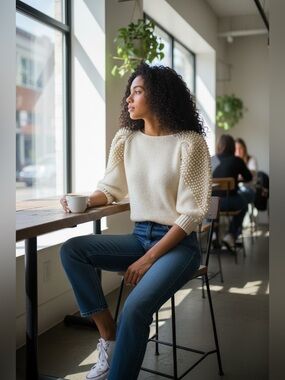 Vintage Nannell Cream Pearl-Embellished Crewneck Sweater - Women